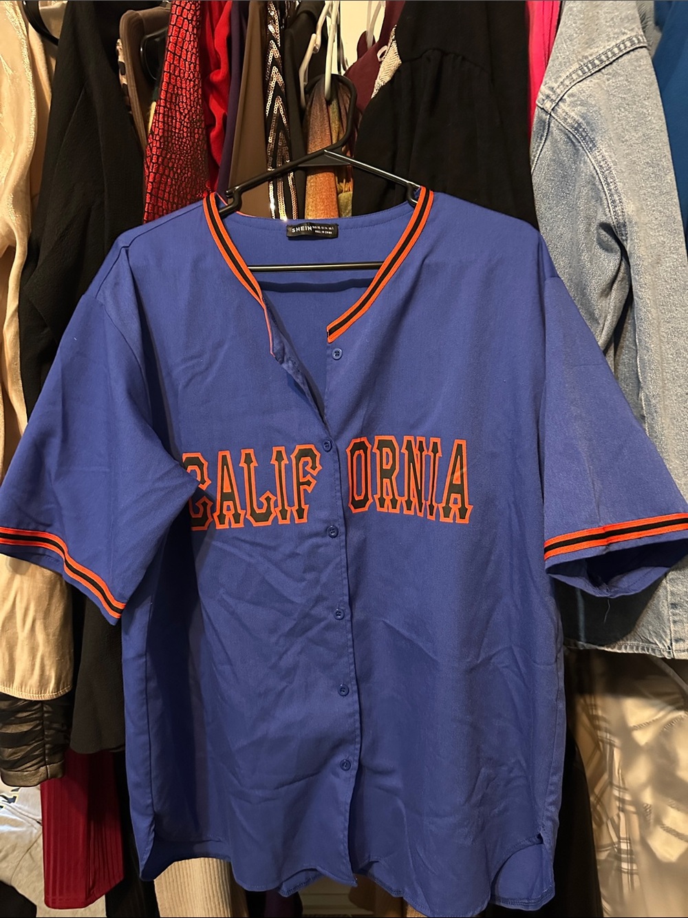 Blue 'California' Baseball Jersey with Orange Trim